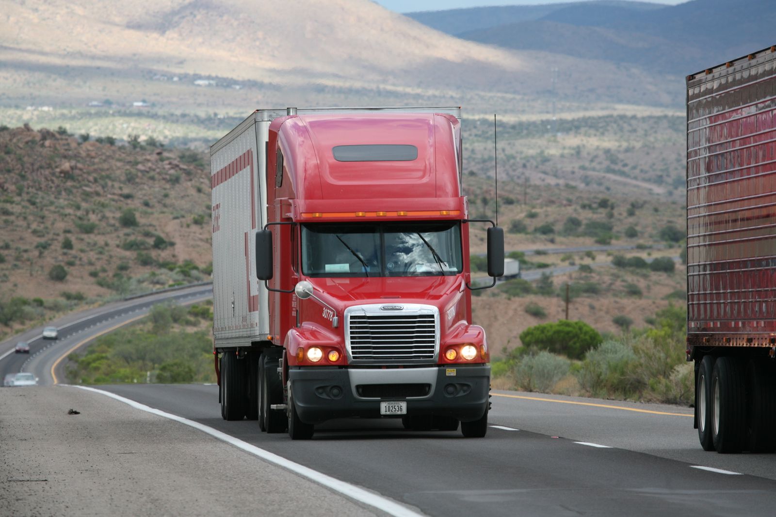 Delivery truck on highway at sunrise carrying pet supplies