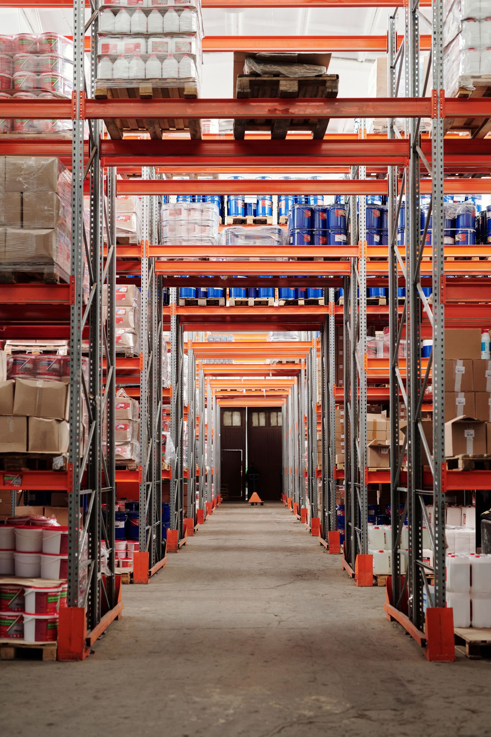 Modern wholesale pet supply warehouse with organized shelves